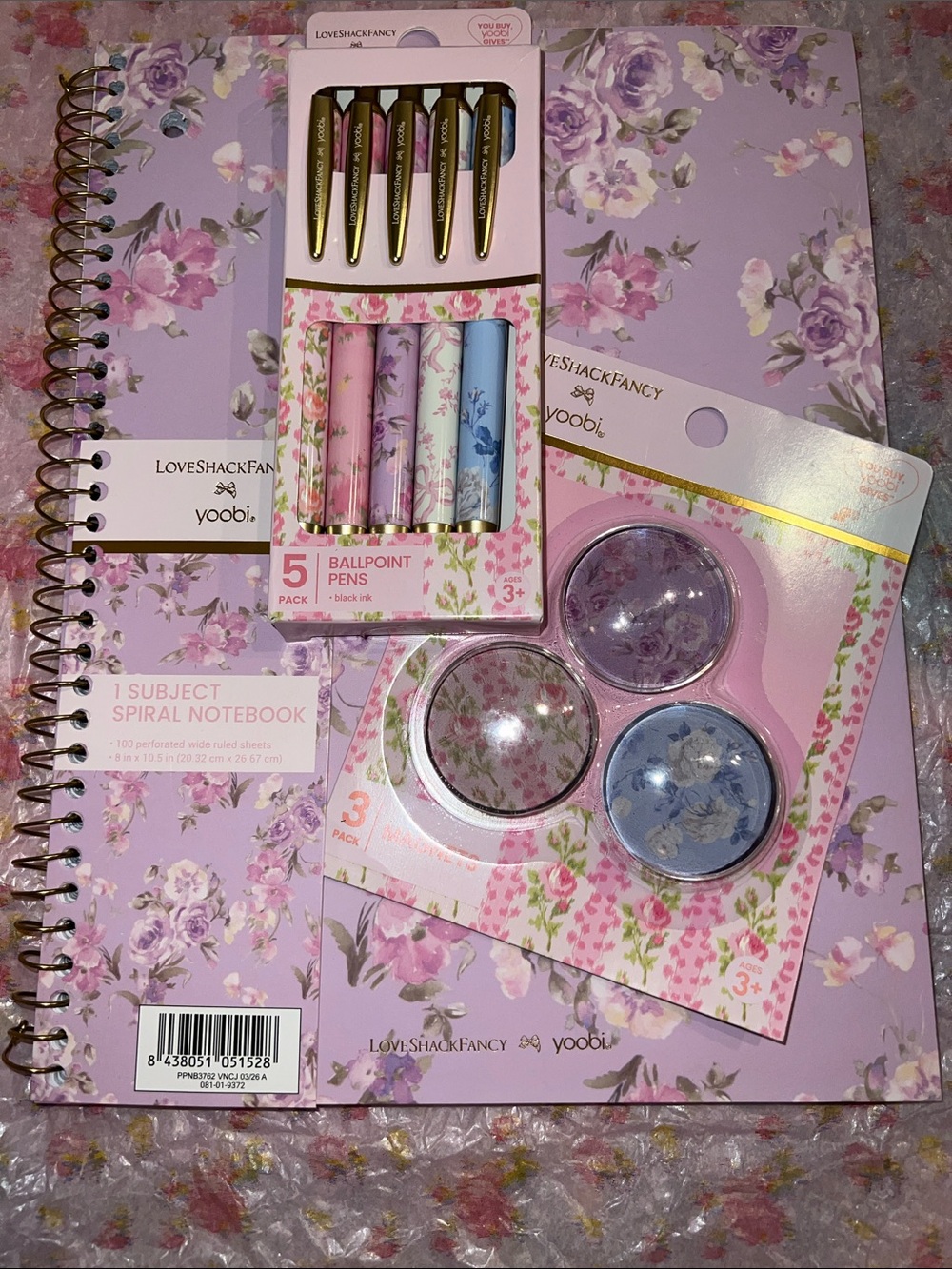 LOVESHACKFANCY 🎀 YOOBI SET 💕🎀💕🎀NOTEPAD PENS MAGNETS NWT
